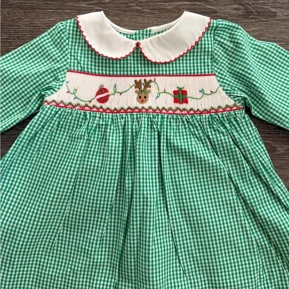 Petit Ami Green and White Baby Dress - Picture 2 of 6